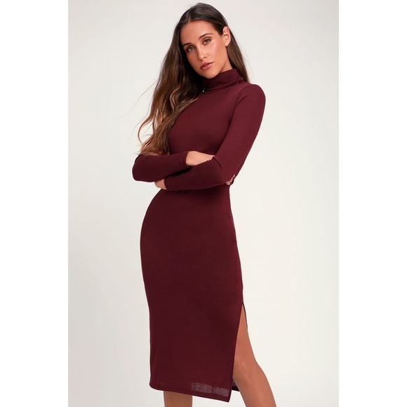 turtleneck midi sweater dress